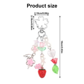 PEUTIER Cute Strawberry Keychain, Aesthetic Strawberry Keyring Charms Strawberry Flowers Stars Leaves Bowknot Charms for Women Girls Bag Purse Gifts