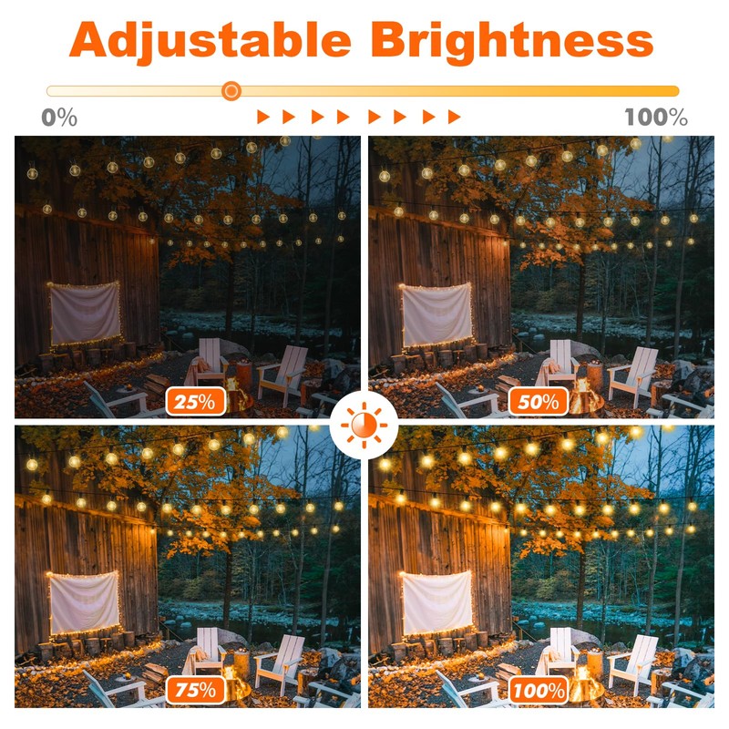 100FT LED Outdoor String Lights with 3 Color Lights, Dimmable