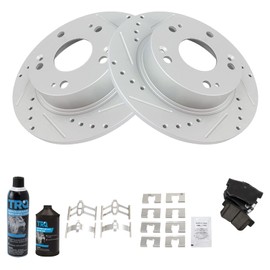 TRQ Rear Performance Brake Pad & Rotor Kit Brake Chemical Kit Brake Pads Brake Rotors Set Ceramic Premium G-Coated Compatible with 2004-2008 Acura TSX 2003-2007 Honda Accord