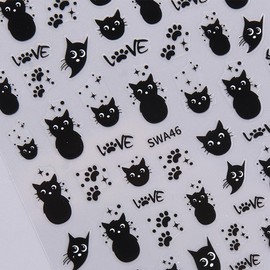 Cat Nail Sticker Black Animal Nail Decals 4Pcs Self-Adhesive 3D Cute Stickers Kawaii Cartoon Animal Self-Adhesive Nail Decals Black Nail Stickers for Nail Art Supplies for Women Nail Art Decorations