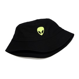Joylife Alien Embroidered Bucket Hat Packable Fisherman Cap Unisex Outdoor Hat Trendy Sun Hats, Green Alien Black