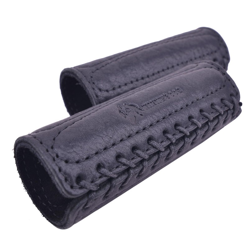 Cowhide Leather Motorcycle Handlebar Grips Handle Grips Cover Protector (Black)