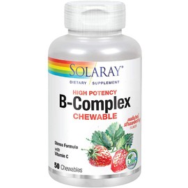 Solaray Vitamin B-Complex Chewables, Strawberry, Healthy Energy, Red Blood Cell, Stress & Metabolism Support, 50 Tablets