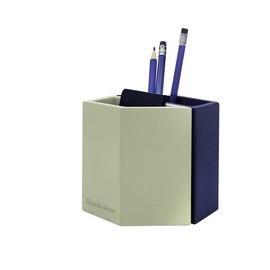 Brookstone BKH8027, 2-in-1 Concrete Set of Pencil Holder and Bookend, Decorative Desk Organizer, Indigo