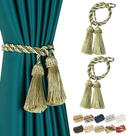 Fenghuangwu Curtain Tiebacks Handmade Decorative Curtain Holdbacks Rope with Tassel (Mix Green, 2P)