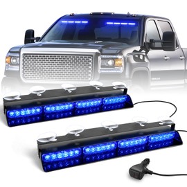 HLAUTO 6Z4J Emergency Dash Strobe Lights: 2x16.8 inch Blue Safety Lights, 48 LED Flashing Warning Hazard Interior Windshield Visor Traffic Light Bar for Trucks, Construction Vehicles
