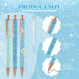 Sherr 7 Pcs Fancy Pens for Women Cute Pens Sparkly Glitter Pens with 10 Pcs Black Ink Refills Pretty Pen Gifts Journaling Pens for Girls Office School Christmas Graduation(Blue, Plain)