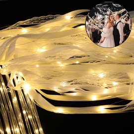 HUIZONHOME Wedding Sparklers, Wedding Wands Ribbon Streamers with 3 Colorful Flashing Modes, Fairy Wands, LED Silk Fairy Wand with Bells for Wedding, New Year, Concert, Birthday （100 Pcs）