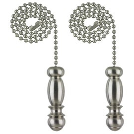 Ciata Pendant Pull Chain in Brushed Nickel Finish with 12 inch Beaded Chain - 2 Pack