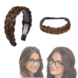 2 Pcs Braided Hair Headbands, Stretch Braid Set, Adjustable Twist Hair Hoop, Elegant Woven For Daily Wear, Fashion Accessory For Workout, Casual Outin