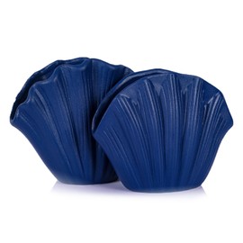 Navy Blue Vase,Shell Vases Set of 2,Blue Ceramic Vases for Coastal Home Decor,Coastal Vase,Beach Decor,Aesthetic Room Decor,Nordic Decor,Shelf Decor,Centerpiece Table Decor