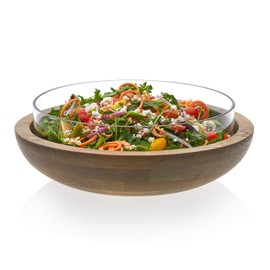 Prologue Serving, 12 in, Clear Nesting Wood and Glass Bowls