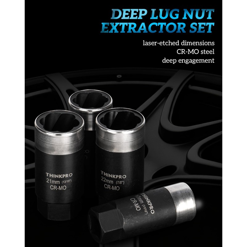 Thinkpro Locking Lug Nut Removal Tool-6 Pieces Deep Lug Nut