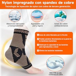 2PCS Tobillo Ajustable Protección, Tobillera Deportiva de Compresión, Tobillera con Infusión de Cobre para Esguince de Tobillo, Ejercicio de Fascitis Plantar, Alivio del Dolor de Tendinitis de Aquiles (S)