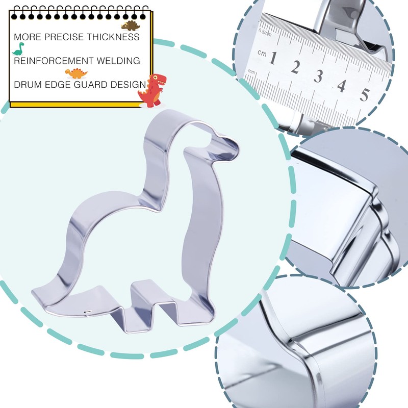 hitsuki Dinosaur Cookie Cutters,Stainless Steel Metal Fun Dino Cookie Cutter