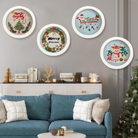 4 Sets Christmas Embroidery Starter Kit with Pattern for Beginners,Merry Christmas Embroidery Kit Ornaments, DIY Cross Stitch Set with 4 Plastic Embroidery Hoops,Color Threads,Tools and Instructions