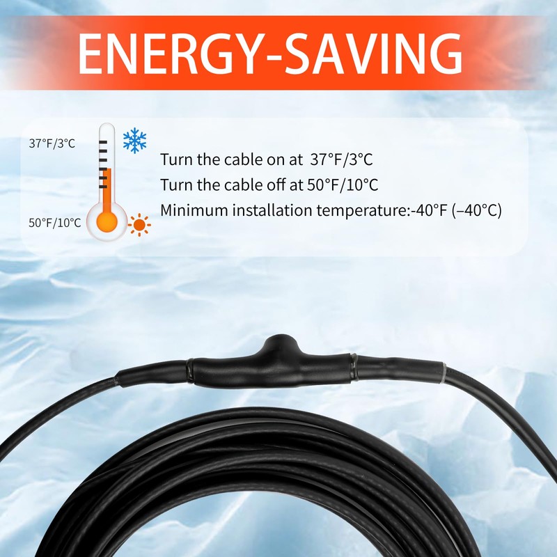 HEATIT 100ft Roof and Gutters Heating Cable with 10ft Lighted