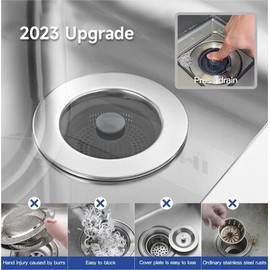 YMSdrain 3-in-1 Stainless Steel Sink Aid, Kitchen Sink Drain Strainer Food Catcher, Popup Kitchen Sink Stopper & Odor Filter, Kitchen Sink Strainer Accessories with Drain Basket (2)