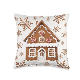 Gingerbread Houses and Snowflakes Cute Christmas Throw Pillow