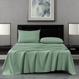 Chezmoi Collection Solid Sage Green 250TC 100% Cotton Twill Bed Sheet Set King Size, 4-Piece Luxury Soft Breathable Smooth 16-Inches Deep Pocket Sheets and Pillowcases Set
