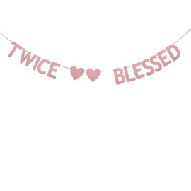 WEIANDBO TWICE BLESSED Banner,Pre-Strung,Twins Baby Shower,Pregnancy Announcement,Gender Reveal Party supplies,RoseGold