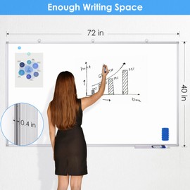 Dry Erase Board 72 x 40 Inch, Large Magnetic White Board for Wall, Maxtek Aluminum Frame Erase Board Presentation Wall-Mounted Marker Board with a Long Pen Tray for Classroom, Office & Home