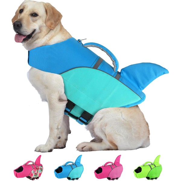 YHOMAK Dog Life Jacket Shark, Reflective Dog Life Vest for