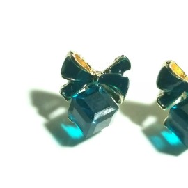 Fashion Jewelry E0013 Retro Women Gold Finished Bow knot Cube Square Mini Stud Post Earrings