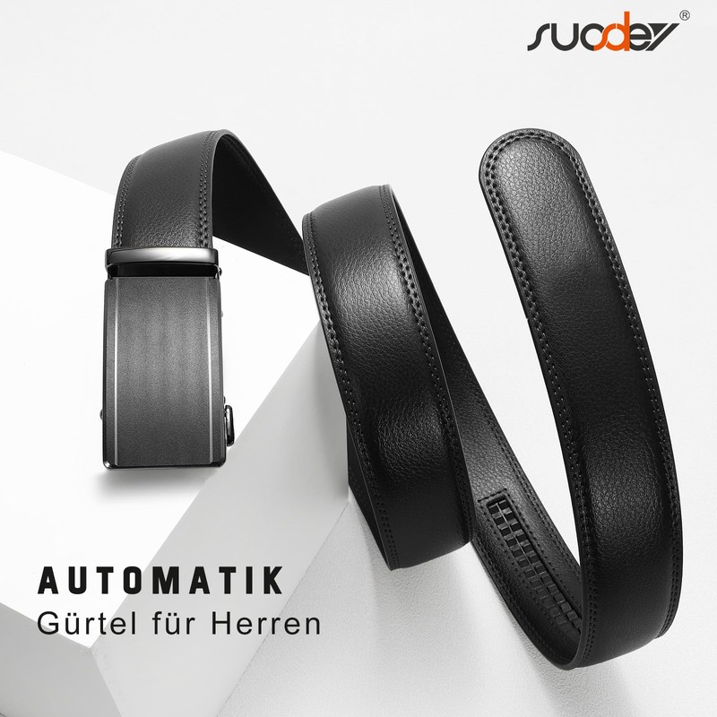 SUOSDEY Men's Automatic Leather Belt Ratchet Belt for Business Casual