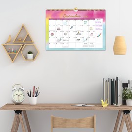 Calendar 2025-18 Month 2025 Wall Calendar from July 2025 to December 2026, Hanging Spiral Bound Academic Desk Calendars 17" x 12", Monthly Planner Perfect for Home School Office (Watercolor Pink)