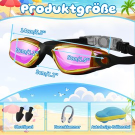 wiipara Swimming Goggles for Children Unisex from 4 Years, Diving Goggles with Nose Protection and Ear Plugs, UV Protection, Anti-Leak, Anti-Fog, Improved Comfort, Children's Swimming Goggles for Boys