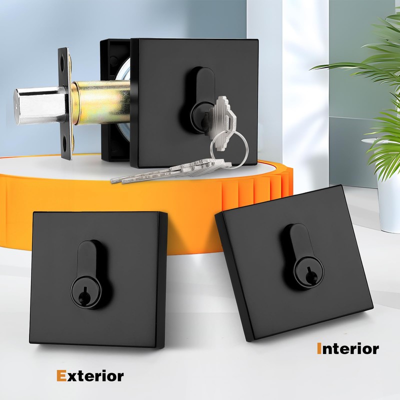 Probrico Black Double Cylinder Deadbolt,Keyed Both Side,Residential Security Square Door