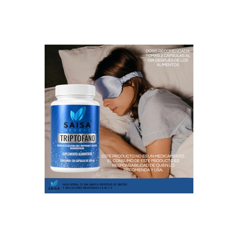 Triptófano 120 Cápsulas Saisa Herbal Sueño Ánimo Estrés Suplemento Natural