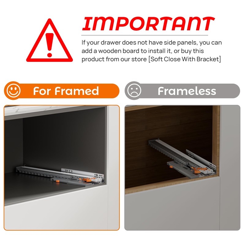 PHWALK 18 Inch Drawer Slides Soft Close Push to Open,