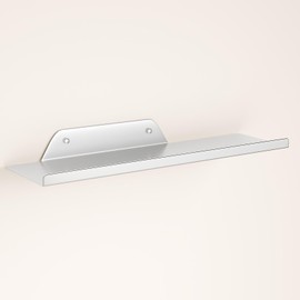 dancrul Floating Shelf for Wall, Off Center Metal Shelf for Decor, Modern Wall Shelf for Storage with Lip, Hanging Shelf for Living Room Bedroom Bathroom Kitchen Plants(Silver, 16")