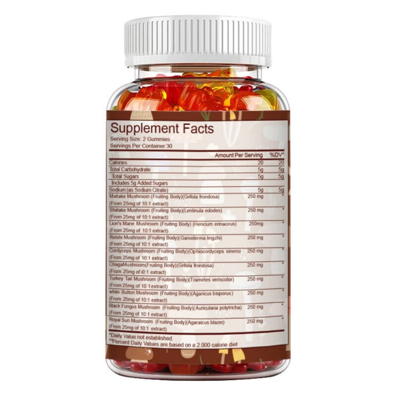 MENXI Mushroom Extract Complex Gummies Lions Mane Chaga Reishi Focus