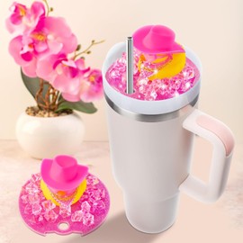 Haooryx Pink Cowgirl Duck Cup Topper - Sunglasses Cowboy Hat Rubber Duck Lid Plate Topper Cup 40oz Accessories Cover Cap for Tumbler Water Bottle Glitter Bling Decoration Women Girls Birthday Gifts