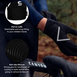 Running Sports Gloves for Kids Cycling Boys Winter Touch Screen Thermal Kids Girls Windproof Non-Slip Warm Cycling Riding Football Age 4-12 (XS (4-6 Years), Black)