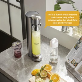 ABUKE Sparkling Water Machine，Soda Maker with 0.5L & 1L Bottles, Cordless Fizzy Drink Carbonator, Compatible with 60L CO2 Cylinders, for Water, Juice & Cold Beverages (CO2 Cylinder Not Included)