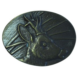 BELTINGER Belt Buckle Deer 4.0 cm | Buckle Interchangeable Buckle Belt Buckle 40 mm Solid | for Hunting Outfit | Interchangeable Belt up to 4 cm, Old Brass