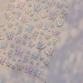 1 Sheets Butterfly Nail Stickers for Nail Art 5D Self-Adhesive Bronzing Nails Design Holographic Laser Embossed Nail Art Stickers Spring Butterfly Nail Decals for Women Girls Nails Supply
