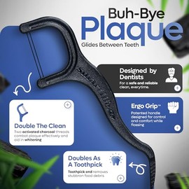 SmartLifeco Palillos De Hilo Dental De Doble Hilo Biodegradables* - Hilos Dentales De Carbón Para Adultos, Blanqueamiento Dental Totalmente Natural, M