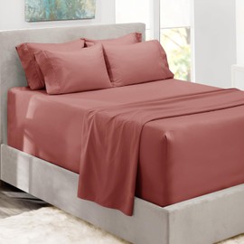 Hearth & Harbor Extra Deep Pocket Full Size Sheets Sets - Fits Mattress 18-24 Inches Deep - Extra Deep Pocket Sheets - 6 Piece Full Size Sheets - Pink Clay