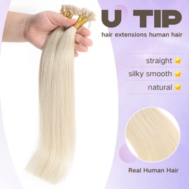 Sindra U Tip Hair Extensions 14 Inch Platinum Blonde 40g Keratin Human Hair 50 Strands Hot Fusion Pre Bonded Extensions Utip#60-14inch)