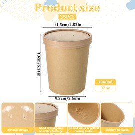 BOHUIZ 25 Pack 32oz Paper Soup Containers with Vented Lids, Disposable Paper Food Cups Ice Cream Cups For Restaurants, Take Outs, or To-Go Lunch Microwavable