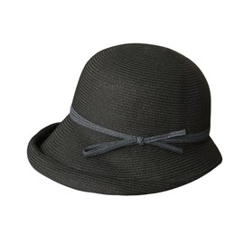 RUNQIU Women's Straw Hat with Chin Strap, Small Face Effect, Breathable, Breathable, Foldable, Lightweight, Sunburn, No Stuffy, Light Shade, Bucket Hat, Summer, Spring, Autumn, Black, 56 to 58 cm