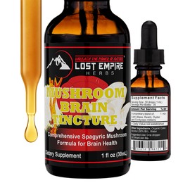 Lost Empire Herbs Tintura espagírica de hongos para el cerebro  Extracto doble de melena de león, cordyceps, reishi y hongos ostra para la cognición  