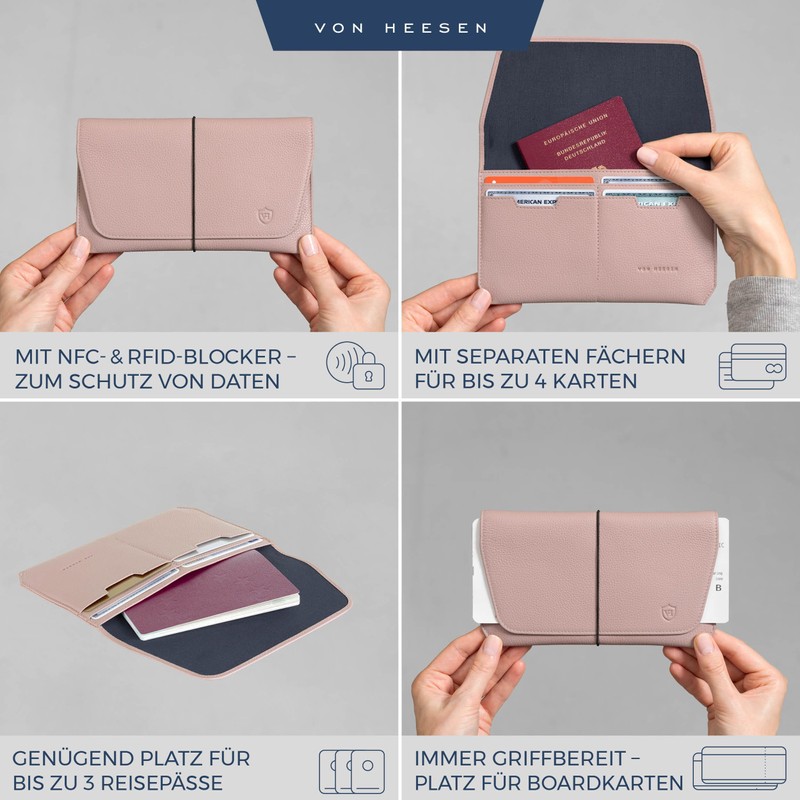 VON HEESEN Leather Passport Holder with RFID Protection - Passport