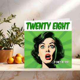 Funny 28th Birthday Card for Women - Comic Style - Girls Ladies Birthday Cards for Daughter Niece Friend 28 Years Old twenty eight, twenty eighth Her granddaughter female