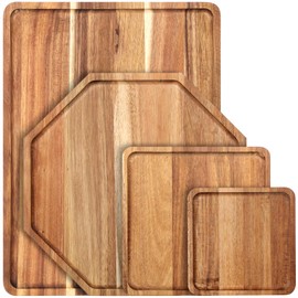 Baderke 4 Pcs Solid Acacia Wood Charcuterie Boards Wooden Serving Tray Set for Serving Food Large Dinner Platters for Dinner Party Cheese Food Decorative(Square Octagon Rectangle, 4 Sizes)